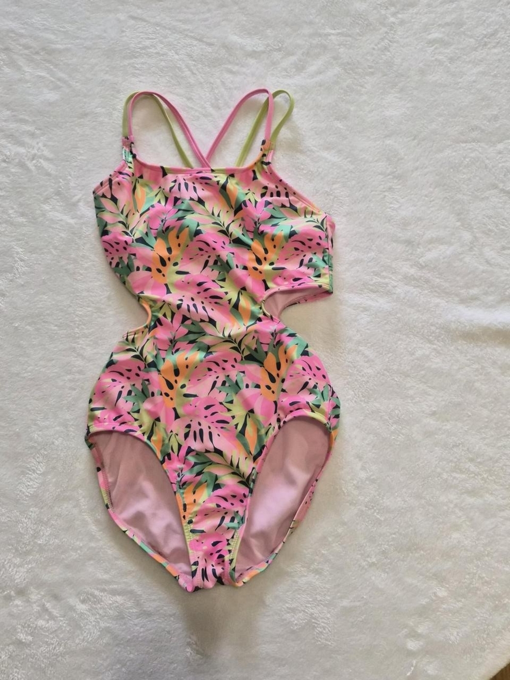 Art Class Pink Tropical Cutout One-Piece Swimsuit